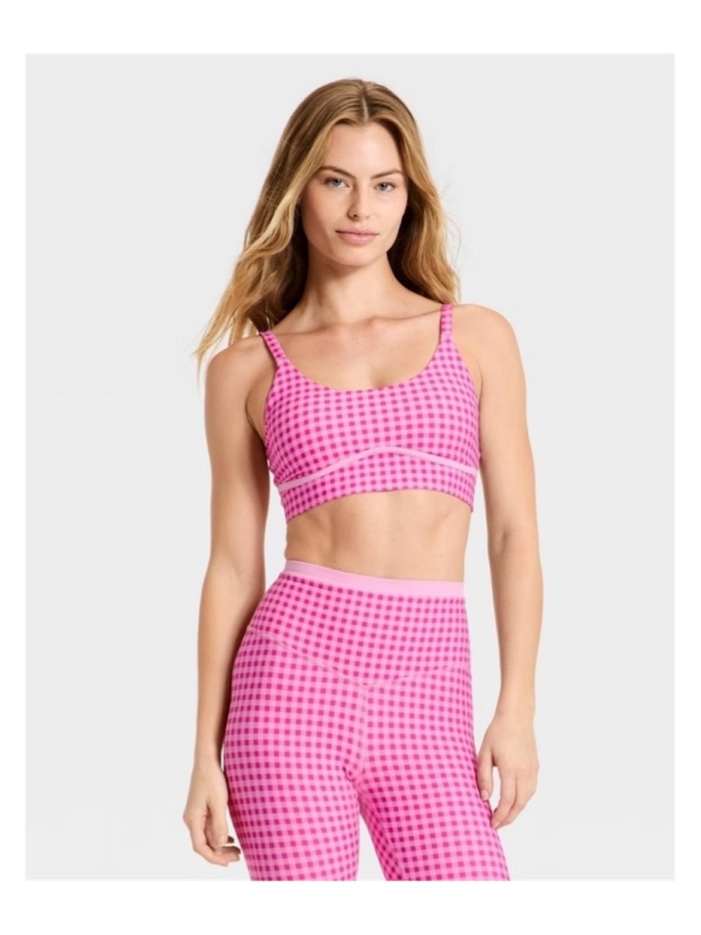 JoyLab Piped Gingham Sports Bra (Pink - Large)